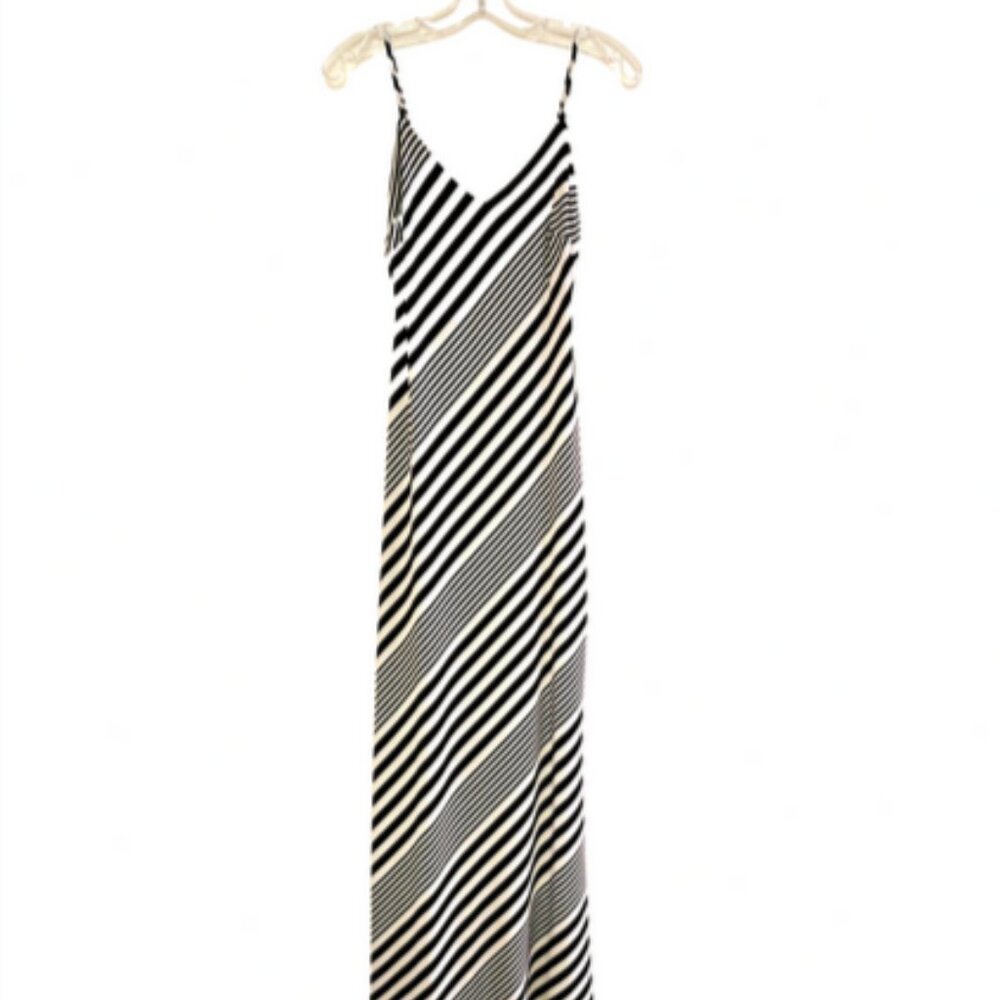 Lauren Ralph Lauren Womens Black & EcruWhite Bias Stripe Lined Maxi Dress Size 0